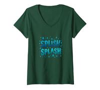 Splish Splash Waterdrop Design for Summer Fun V-Neck T-Shirt, Women, Forest Green, S