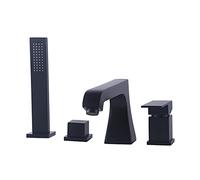 Split Bathtub Faucet, All Copper Four-Piece Basin, Tub Side Cold and Hot Water Mixer Tap, Square Single Handle Bathroom Shower, Black Plated,B(B)