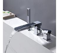 Split Bathtub Faucet, Waterfall Outlet Basin Faucet, Three-Piece Hot and Cold Water Mixer Tap, All Copper Tub Side Faucet Bathroom Shower Set,Bright Chrome, Bright Chrome
