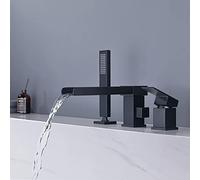 Split Bathtub Faucet Waterfall Outlet Basin Faucet Three-Piece Hot and Cold Water Mixer Tap All Copper Tub Side Faucet Bathroom Shower SetBrushed Gold,Matt Svart-A