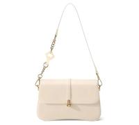 Split Cowhide Leather Shoulder Bag - Vintage Gold Hardware, Deluxe Gift Box Included, Fine Grain Vegan-Friendly Texture, Beige, S, Simple