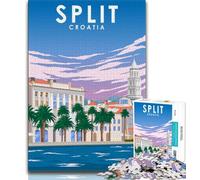 Split Croatia City Poster Jigsaw Puzzles for Adults 1000 Pieces,Challenging To Complete But Fun And Humorous with Matching Poster And Trivia Sheet 38x26cm