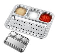 Split Dinner Plates - Stainless Steel Divided Sauces Bowl | Oil Resistant Surfaces Platters Plathes, 4 Snack Boxes 4 Boxes, BBQ Snacks Serving