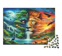Split Face Lion Relaxing 1000 Pieces Jigsaw Puzzle Nature & Beast Stress Relief Brain Exercise For Seniors Teens Beginners 70x50cm/1000pcs