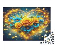 Split Heart with Stars And Flowers 1000 Pieces Extra-Thick Cardboard DIY Jigsaw Puzzle, Cognitive Development & Rehabilitation Puzzle, Leisure Activity, Premium Quality Puzzle 70x50cm/10