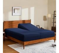 Split King/2 Pack Twin XL 100% Egyptian Cotton Fitted Sheets 600 Thread Count 16" Deep Pocket(Split King/2 Pack Twin XL Fitted Sheet, Navy Blue)