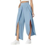 Split Leg Trousers for Women UK, Elastic Waist Flowy & Palazzo Pants Wrap Wide Leg Beach Boho for Summer, Casual & Dance (Light Blue,S)