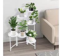 Split Level Plant Stand Holder Shelf Display Rack Modern Iron Free Standing Flower Garden Indoor Metal Tall Corner Stands For Flower Or Plant Placement In Homes Gardens Balconies Etc (6 Tiers White)