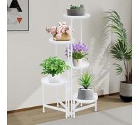 Split Level Plant Stand Holder Shelf Display Rack Modern Iron Free Standing Flower Garden Indoor Metal Tall Corner Stands For Flower Or Plant Placement In Homes Gardens Balconies Etc (5 Tiers White)