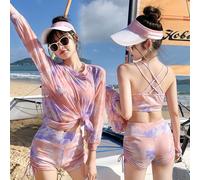 Split Long Sleeve Boxed Swimsuit for Women in Three Piece Conservative Design Ideal for Summer Vacations (XL Red)