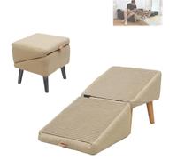 Split Ottoman Dog Ramp, 2-In-1 Lightweight Folding Dog Stairs - Wooden Footstool and Save Space, Pet Climbing Sofa Ladder for Couch, Suitable for Large, Medium, and Small Dogs (khaki)