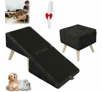 Split Ottoman Dog Ramp, Convertible Wooden Home Step Stool Dog Ramp Stairs, Suitable for Small, Medium-Sized Dogs and Cats, Soft Non-Slip Surface, Portable Pet Ladder