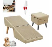 Split Ottoman Dog Ramp, Convertible Wooden Home Step Stool Dog Ramp Stairs, Suitable for Small, Medium-Sized Dogs and Cats, Soft Non-Slip Surface, Portable Pet Ladder