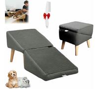 Split Ottoman Dog Ramp, Convertible Wooden Home Step Stool Dog Ramp Stairs, Suitable for Small, Medium-Sized Dogs and Cats, Soft Non-Slip Surface, Portable Pet Ladder