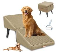 Split Ottoman dog ramp, lightweight folding dog staircase, 2-in-1 pet staircase for both large and small dogs, sofa and bed dual-use pet ramp staircase(Khaki (Plush))