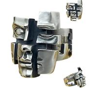 Split-Persona Mask Silver Ring, Unique multi-personality mask design ring,3D Adjustable Split Face Ring,Gothic style Jewelry Polished Silver Plated Jewelry for Men and Women (1 pcs)