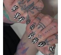 Split Stripes Oval Fake Nails 24 Sizes Rhinestones Embellished Abstract Design Easy Application Rhinestones Gradient False Nail Wedding Party Daily Wear