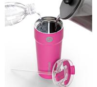 Splitflask 2 in 1 Travel Tumbler - 850ml Dual Chamber Insulated Coffee Cup, Leakproof Stainless Steel Tumbler, Hot and Cold Drinks, Travel Friendly, Coffee and Water Bottle - Fuchsia