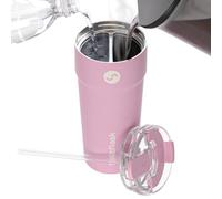 Splitflask 2 in 1 Travel Tumbler - 850ml Dual Chamber Insulated Coffee Cup, Leakproof Stainless Steel Tumbler, Hot and Cold Drinks, Travel Friendly, Coffee and Water Bottle - Pink