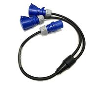 Splitter Adaptor 16A 230V 3 Pin to 2x 16A Sockets Blue | 2P+E, IEC 60309, Heavy Duty Moulded H07RN-F Rubber Cable, IP44 Splashproof