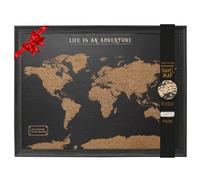 Splosh Framed Travel Map - Black Small Wooden Pin Board with 100 Pins World Map Wallpaper UK Cork Board Wooden World Map for wall, World Map Cork Board Travel Gift. Mark your past & future adventures!
