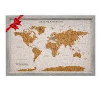 Splosh Framed Travel Map - Grey Small Wooden Pin Board with 100 Pins. Travel Map Cork Board. Wooden World Map, Corkboard Map Travel Gift. Mark your fast & future adventures!