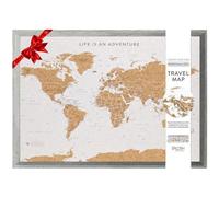 Splosh Large Maps. World Map Pin Board in Grey, Wooden Frame. World Map Cork Board with 100 Pins in 2 Colours to Mark Your Past and Future Adventures. Framed World Maps for Wall. (Grey)