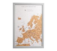Splosh Small Europe Travel Pin Board in Grey Wooden Frame With 100 Pins to Mark Past & Future Adventures - Perfect for Planning