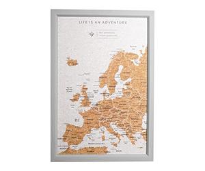 Splosh Small Europe Travel Pin Board in Grey Wooden Frame With 100 Pins to Mark Past & Future Adventures - Perfect for Planning