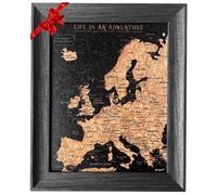 Splosh Travel Map - Desk Pin Board in Black, Wooden Frame. Map with 100 Pins in 2 Colours to Mark Adventures