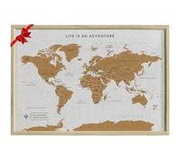 Splosh Travel Map - Desk World Map Pin Board in White Wooden Frame World Map Cork Board with 100 Pins in 2 Colours to Mark Your Past and Future Adventures Framed World Maps for Desks.