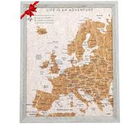 Splosh Travel Map - European Desk Pin Board in Grey with Wooden Frame - Cork with 100 Pins in 2 Colours to Mark Adventures