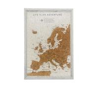 Splosh Travel Map - Grey XL Desk Europe Map Pin Board, Wooden Frame Cork Board with 100 Pins in 3 Colours to Mark Your Past and Future Adventures 45 x 31cm Framed EU Maps for Desks