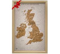 Splosh Travel Map - UK Map Pin Board in White Wooden Frame Travel Pin Board with 100 Pins in 2 Colours to Personalise and Mark Your Past and Future Adventures Push Pin UK Map