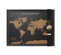 Splosh Travel Map World Pin Cork Board With 100 Pins Black Wood Large 93.5 X 64.5Cm