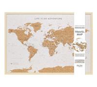 Splosh Travel Map World Pin Cork Board With 100 Pins Light Wood Large 93.5 X 64.5Cm