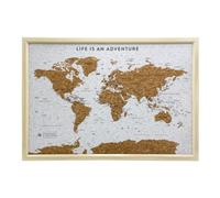 Splosh Travel Map World Pin Cork Board With 100 Pins Light Wood Medium 77 X 53.5Cm