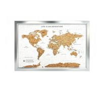 Splosh Travel Map World White Medium - Cork And Wood Pin Board, 100 Pins, W78 X H54.5 X D2.5 Cm, Silver.