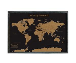 Splosh Travel Map - XL Desk World Map Pin Board in Black, Wooden Frame. World Map Cork Board with 100 Pins in 2 Colours to Mark Your Past and Future Adventures Framed World Maps for Desks.