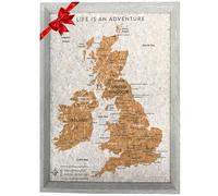 Splosh UK & Ireland Map Pin Board - Grey Cork Travel Map with Pins, Wall | Framed cork board with push pins in 2 colours. Pin map of the UK and Ireland to mark places travelled. Holiday UK maps gift