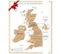 Splosh UK Map Pin Board - White Cork Travel Map with 100 Pins, Desk or Wall | Framed cork board with push pins in 2 colours. Pin map of the UK to mark places travelled. Holiday UK maps gift, desk or wall