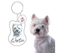 Splosh Westie Keyring. Personalised Dog Key Ring. Westie Themed. Unisex Adults. White