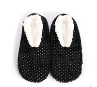 Splosh Women's Black Metallic Slippers | Medium adult metallic fluffy dotted slippers with a fun black design to keep you warm | Features comfortable gripped soles.