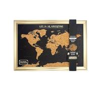 Splosh World Map Pin Board - Black Cork Travel Map with Pins, 55 x 37 cm | Gold framed cork board with push pins. Pin map of the world to mark places travelled. Holiday world maps gift, wall