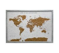 Splosh World Map Pin Board - Grey Cork Travel Map with 100 Pins, Medium | Framed cork board with push pins. Pin map of the world to mark places travelled. Holiday world maps gift for wall display