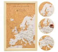 Splosh World Map Pin Board - Small White Europe with 100 Pins. Wooden Frame Cork Backing Travel Map of the World with Pins. Ideal for Planning and Displaying Past and Future Travels