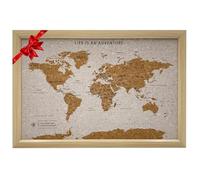 Splosh World Map Pin Board - White Cork Travel Map with 100 Pins, Small | Framed cork board with push pins. Pin map of the world to mark places travelled. Holiday world maps gift for wall display