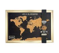 Splosh World Travel Map with Pins - Black Cork with Gold Frame Medium Size Wall Travel Tracker Bucket List Gift with 100 Push Pins for Marking Past and Future Adventures 54 x 77 cm
