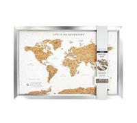 Splosh World Travel Map with Pins - White Cork with Silver Frame Medium Size Wall Travel Tracker Bucket List Gift with 100 Push Pins for Marking Past and Future Adventures 54 x 77 cm