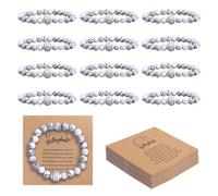 Sploziia 12 Sets Volleyball Bracelet Team Gifts Adjustable Black White Stone Beaded Charm Bracelet with Inspirational Card Bulk Party Favors Volleyball Gifts for Team Players Women Men